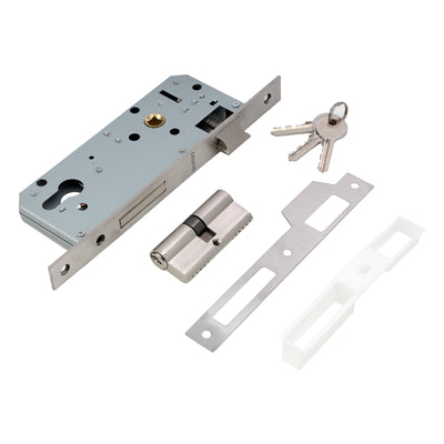 Geepas Sash Lock with Double Cylinder- GHW65088 | Durable Stainless Steel Door Lock without Handle | SS Latch & Dead Bolt | Ideal for Home & Office | 1 Year Warranty