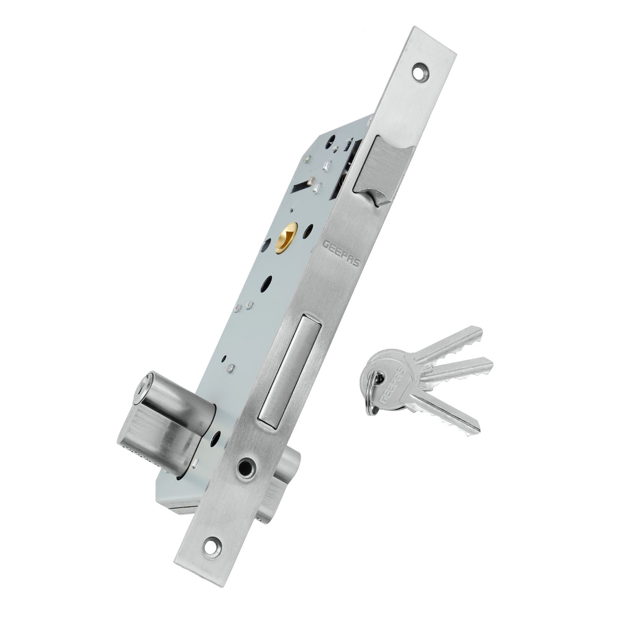 Geepas Sash Lock with Double Cylinder- GHW65088 | Durable Stainless Steel Door Lock without Handle | SS Latch & Dead Bolt | Ideal for Home & Office | 1 Year Warranty