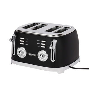 Geepas GBT36564UK-BK 4 Slice Toaster | Powerful 1500W Metal Body | 6 Browning Levels | Removable Crumb Tray | Defrost, Reheat & Cancel Functions with Cord Storage