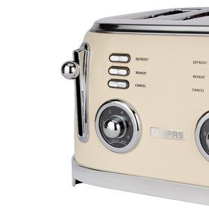 Geepas 4 Slice Toaster GBT36564UK-CR | 1500W Powerful Toaster with 6 Adjustable Browning Levels, Defrost, Reheat & Cancel Functions, Removable Crumb Tray, Cord Storage
