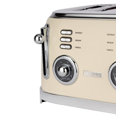 Geepas 4 Slice Toaster GBT36564UK-CR | 1500W Powerful Toaster with 6 Adjustable Browning Levels, Defrost, Reheat & Cancel Functions, Removable Crumb Tray, Cord Storage