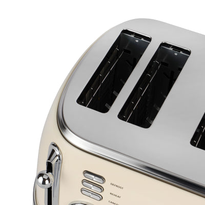 Geepas 4 Slice Toaster GBT36564UK-CR | 1500W Powerful Toaster with 6 Adjustable Browning Levels, Defrost, Reheat & Cancel Functions, Removable Crumb Tray, Cord Storage