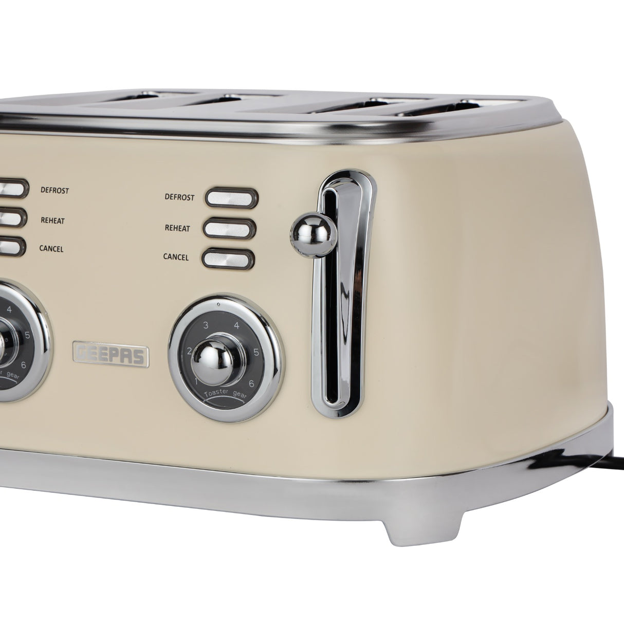 Geepas 4 Slice Toaster GBT36564UK-CR | 1500W Powerful Toaster with 6 Adjustable Browning Levels, Defrost, Reheat & Cancel Functions, Removable Crumb Tray, Cord Storage