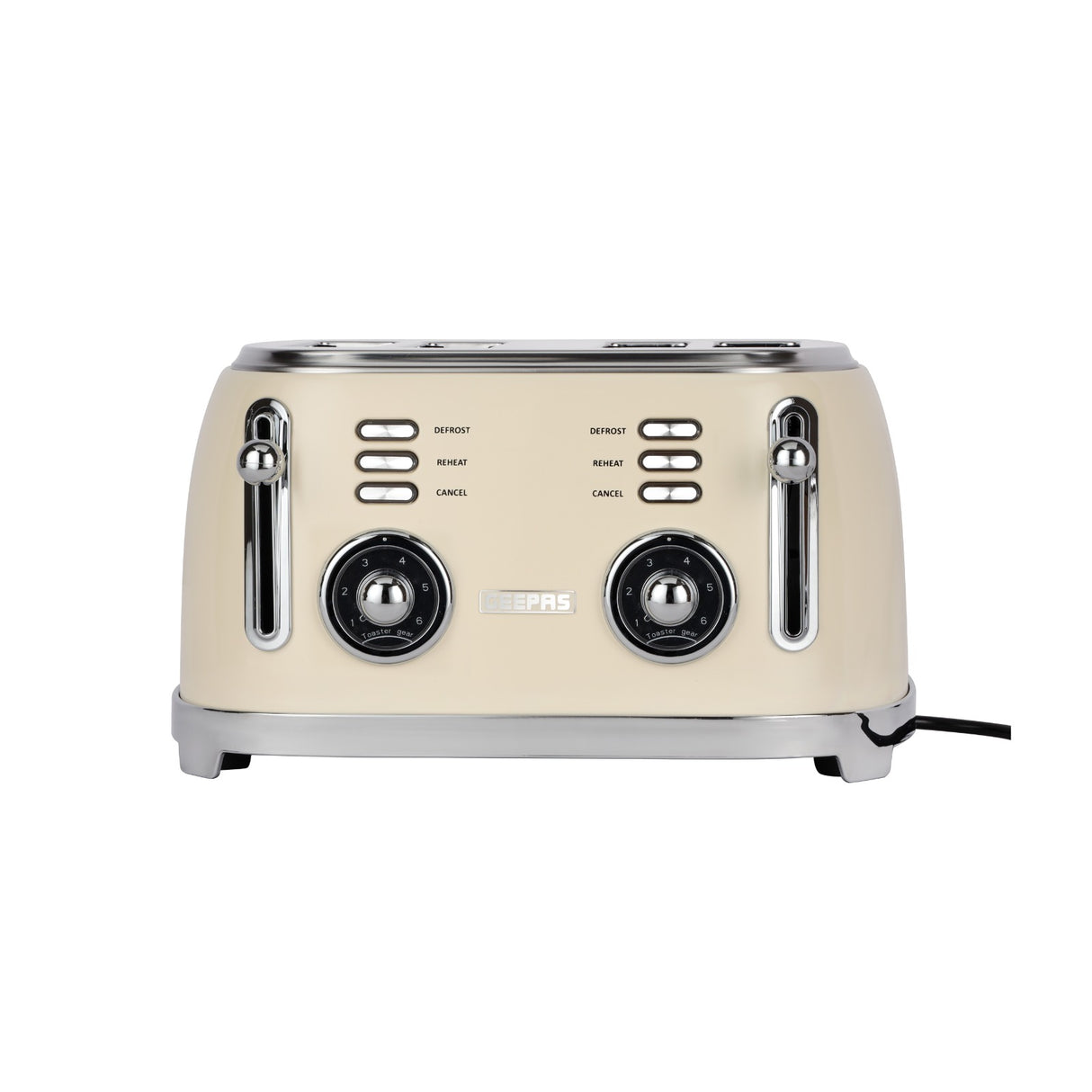 Geepas 4 Slice Toaster GBT36564UK-CR | 1500W Powerful Toaster with 6 Adjustable Browning Levels, Defrost, Reheat & Cancel Functions, Removable Crumb Tray, Cord Storage