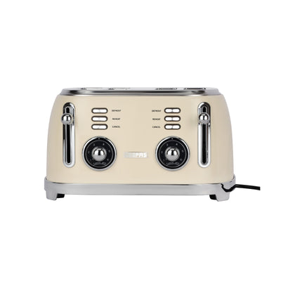 Geepas 4 Slice Toaster GBT36564UK-CR | 1500W Powerful Toaster with 6 Adjustable Browning Levels, Defrost, Reheat & Cancel Functions, Removable Crumb Tray, Cord Storage