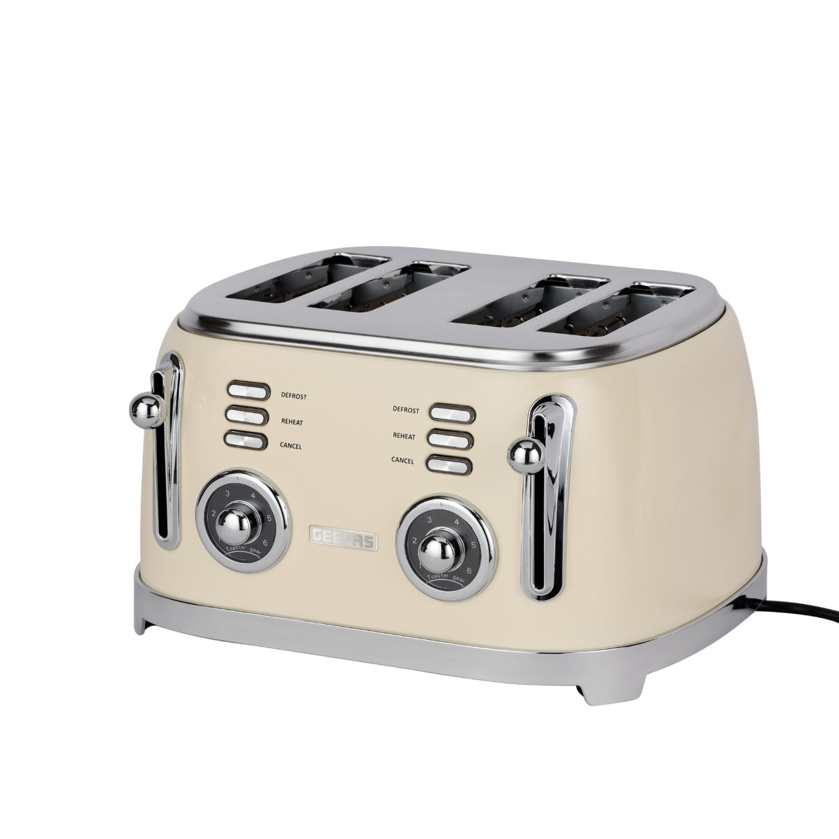 Geepas 4 Slice Toaster GBT36564UK-CR | 1500W Powerful Toaster with 6 Adjustable Browning Levels, Defrost, Reheat & Cancel Functions, Removable Crumb Tray, Cord Storage