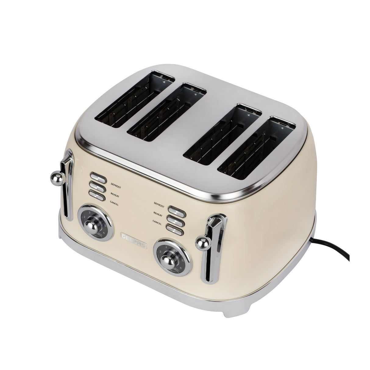 Geepas 4 Slice Toaster GBT36564UK-CR | 1500W Powerful Toaster with 6 Adjustable Browning Levels, Defrost, Reheat & Cancel Functions, Removable Crumb Tray, Cord Storage