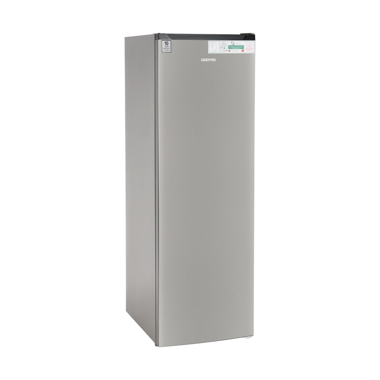 Geepas Upright Freezer 270L -GRFU2706XHN | No Frost Technology, Energy-Efficient Inverter Compressor, Spacious Storage, Stainless Steel Finish for Modern Kitchens