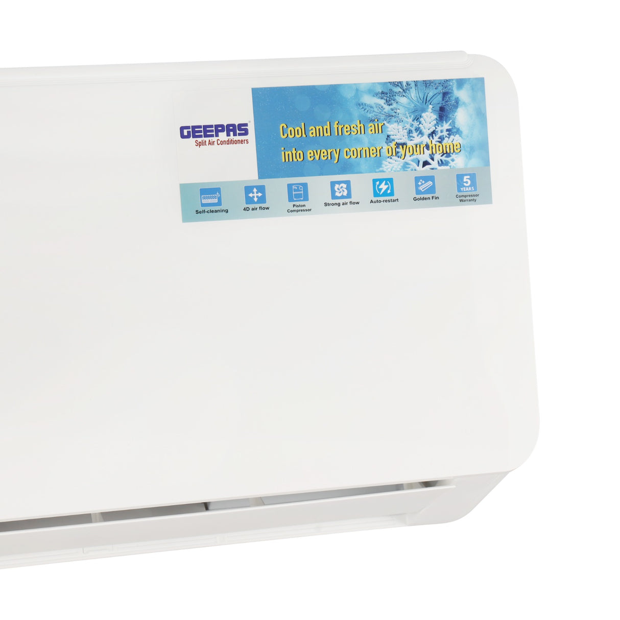 Geepas GACS1820PCUE 1.5 Ton Split Air Conditioner | 19000 BTU High-Efficiency Cooling | Self-Cleaning|  4D Air Flow |  Golden Fin Protection |  5-Year Compressor Warranty