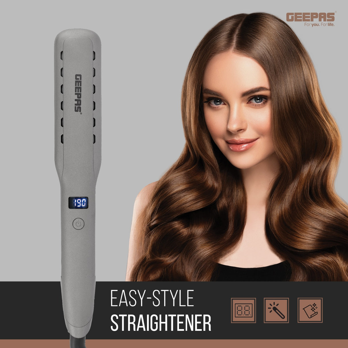 Geepas GHS86050 Easy-Style Hair Straightener | Ceramic Floating Plates with Ionic Function | LED Display | Adjustable Temperature | Fast Heating  | 2-Year Warranty