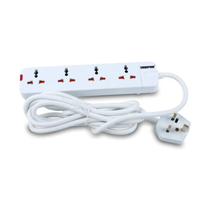 Geepas GES58012 4-Way Extension Socket|3m Heavy-Duty Power Cord| 13A Overcurrent Protection | Fire-Retardant Body |Child Safety Covers & UK Standard Plug| 2-Year Warranty