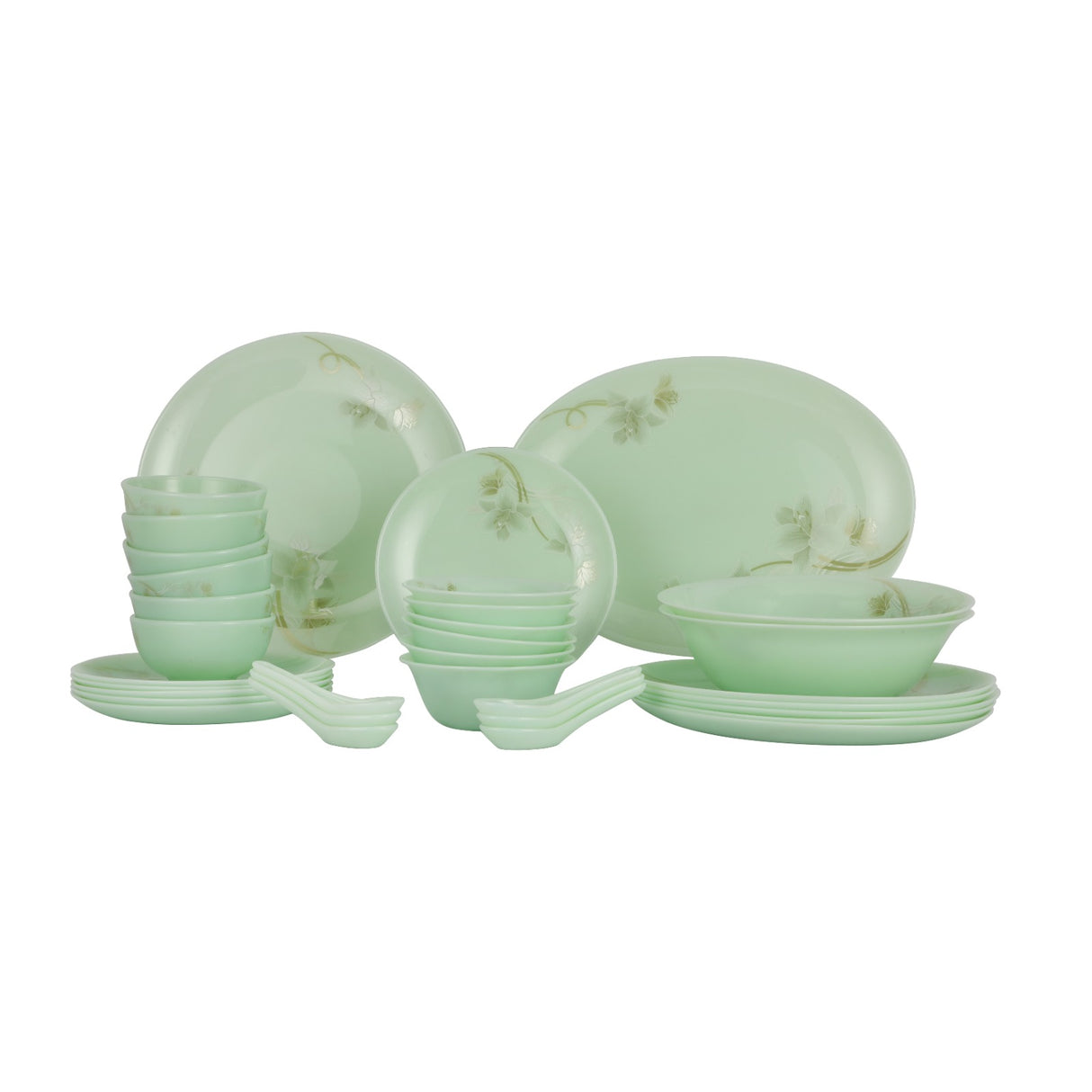 Royalford RF12945 Crystaluxe Luxury Opal Dinner Set 33-Piece | Elegant Floral Design|  Lightweight Dinnerware for Everyday Family Meals and Special Occasion Dining