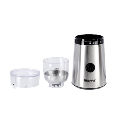 Geepas GCG5471 Grinder | Stainless Steel Coffee & Spice Grinder with Compact Design| One-Touch Easy Operation |Transparent Lid| Durable Sharp Blade for Daily Grinding Use