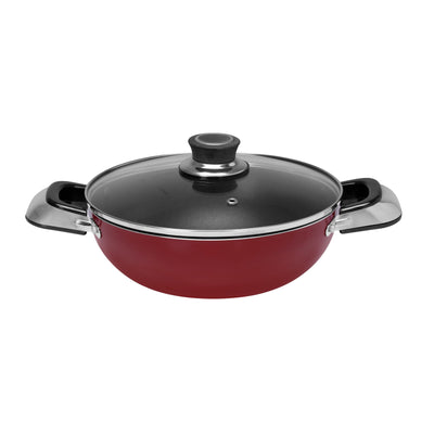 Royalford RF2947 22cm Non-Stick Wok Pan with Lid | 2-Layer Construction | 2.5 mm Thickness | Non-Stick Interior | Glass Lid | Heat-Resistant Handles |Stylish Design