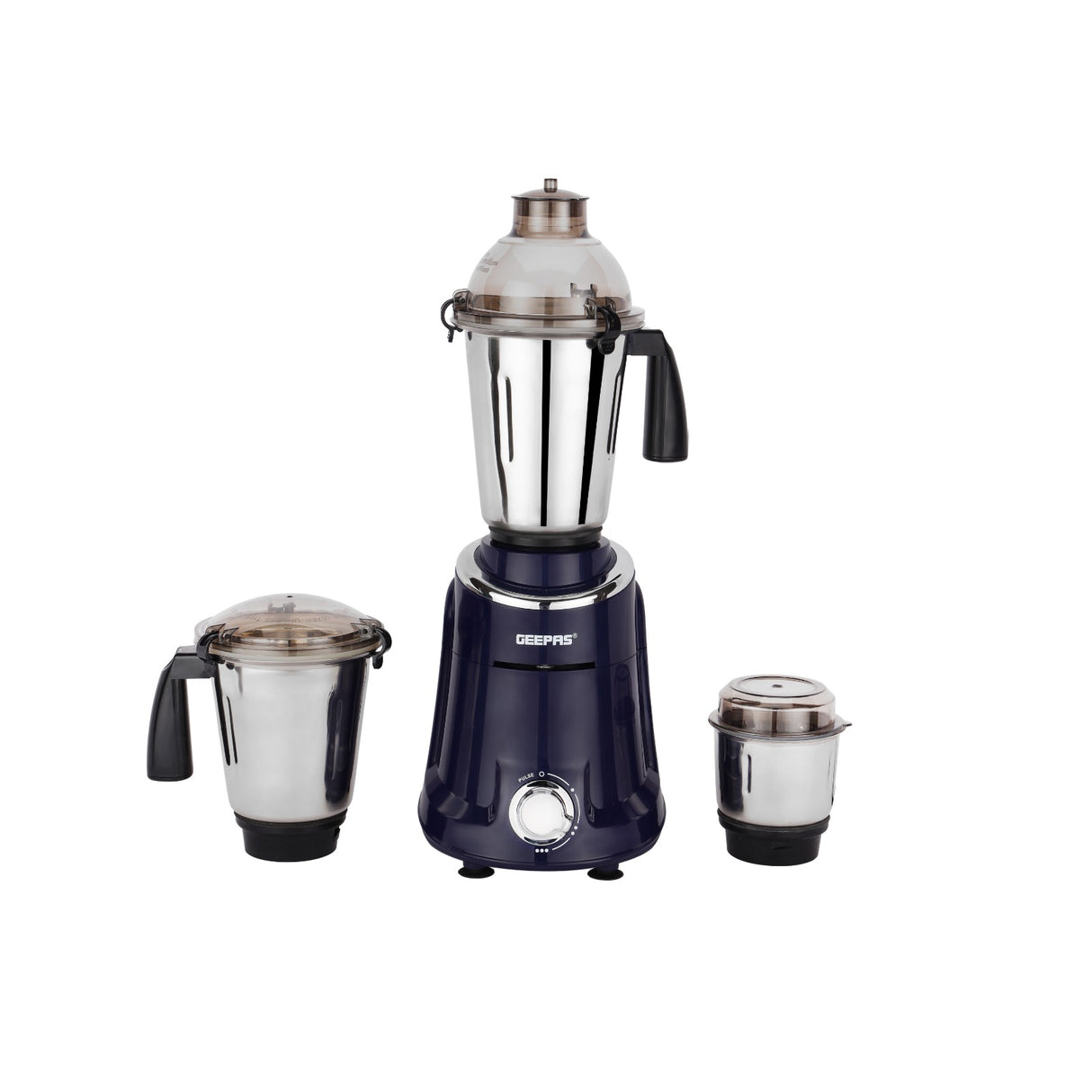 Geepas 3-in-1 Mixer Grinder- GSB5080S/ 750W Powerful Motor, Stainless Steel Jars and Blades, Unbreakable Jar Caps, 3 Jars with 3 Speed Control