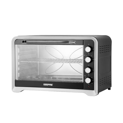 Shop the Geepas 80L Electric Oven with rotisserie, convection function, 120-minute timer, and stainless steel heater. Perfect for roasting, baking, and grilling.