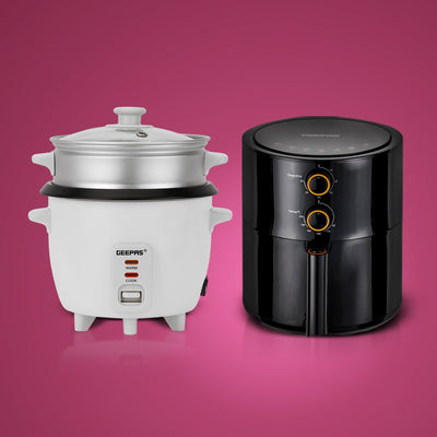 Geepas Home Essentials Combo: Geepas 4 liter air fryer and Geepas 0.6 Liter Rice Cooker