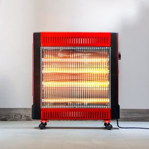 Geepas GQH9108 2200W Quartz Heater | 2 Heat Settings| Silent Operation| Adjustable Thermostat | Portable Design with Wheels| Energy Efficient & Safe | 2 Years Warranty