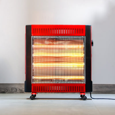 Geepas GQH9108 2200W Quartz Heater | 2 Heat Settings| Silent Operation| Adjustable Thermostat | Portable Design with Wheels| Energy Efficient & Safe | 2 Years Warranty