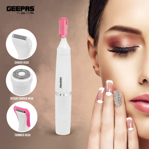 4-In-1 Rechargeable Ladies Grooming Set, GLS86058 | Lip Hair Rotary Shaver, Hair Trimmer, Micro Shaver, Eyebrow Shaping | Stainless Steel Blade | Ni-Mh 600mAhx1 Battery