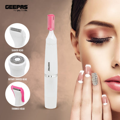4-In-1 Rechargeable Ladies Grooming Set, GLS86058 | Lip Hair Rotary Shaver, Hair Trimmer, Micro Shaver, Eyebrow Shaping | Stainless Steel Blade | Ni-Mh 600mAhx1 Battery