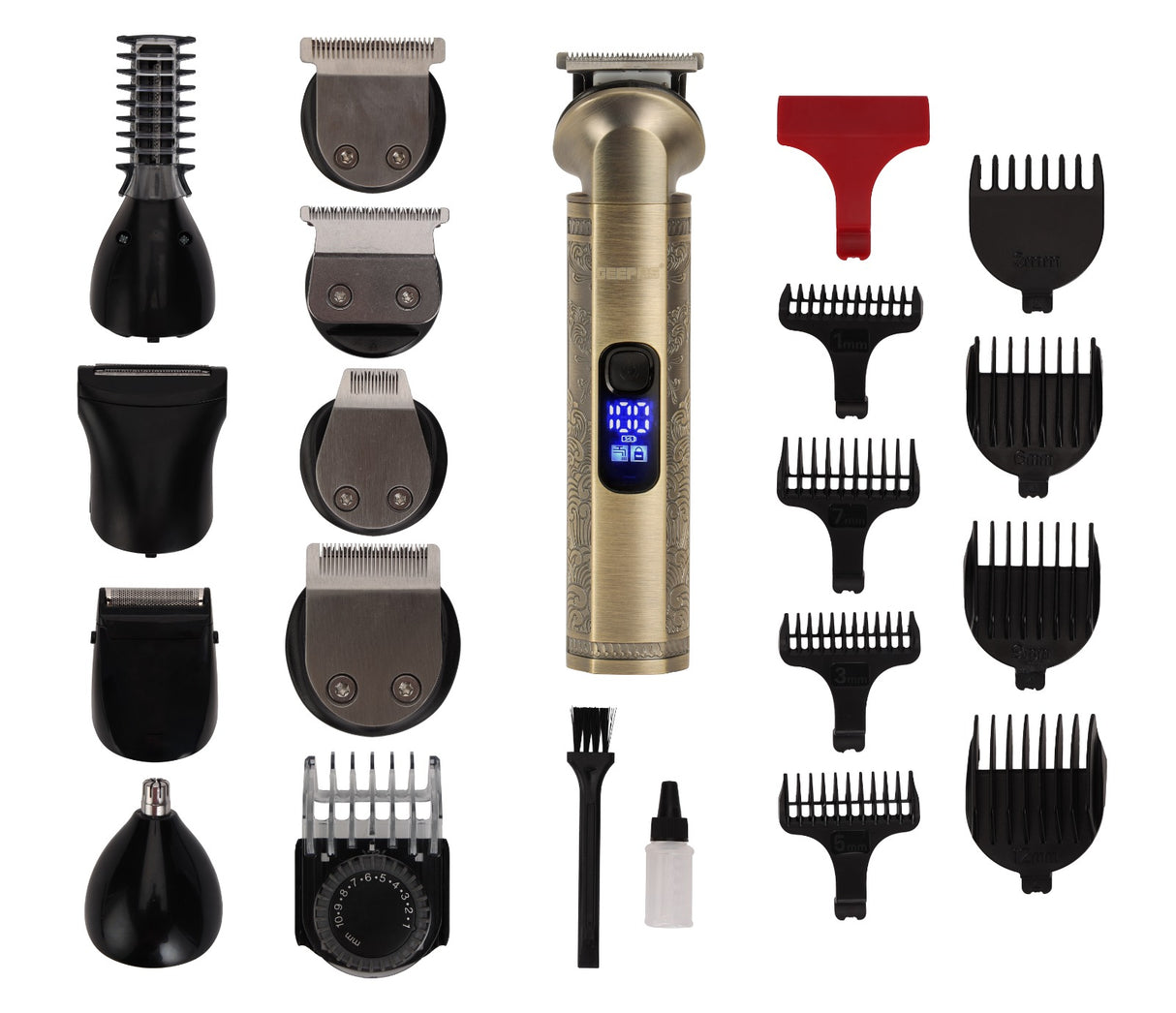 Geepas GTR56026 18-in-1 Rechargeable Digital Grooming Kit | 3 Hours Runtime| Washable Blades|  Powerful Motor|  LED Display|   Hair & Beard Trimmer| 2 Years Warranty