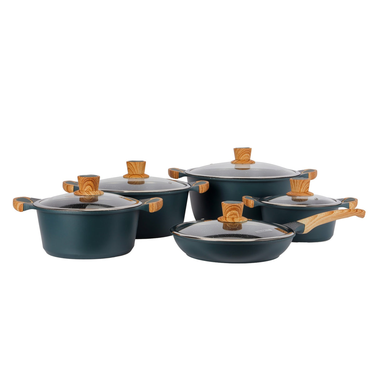 RoyalFord RoyalEmerald 10-Piece Granite Coated Die-Cast Cookware Set – Induction Compatible, Non-Stick, Dishwasher Safe