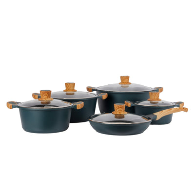 RoyalFord RoyalEmerald 10-Piece Granite Coated Die-Cast Cookware Set – Induction Compatible, Non-Stick, Dishwasher Safe