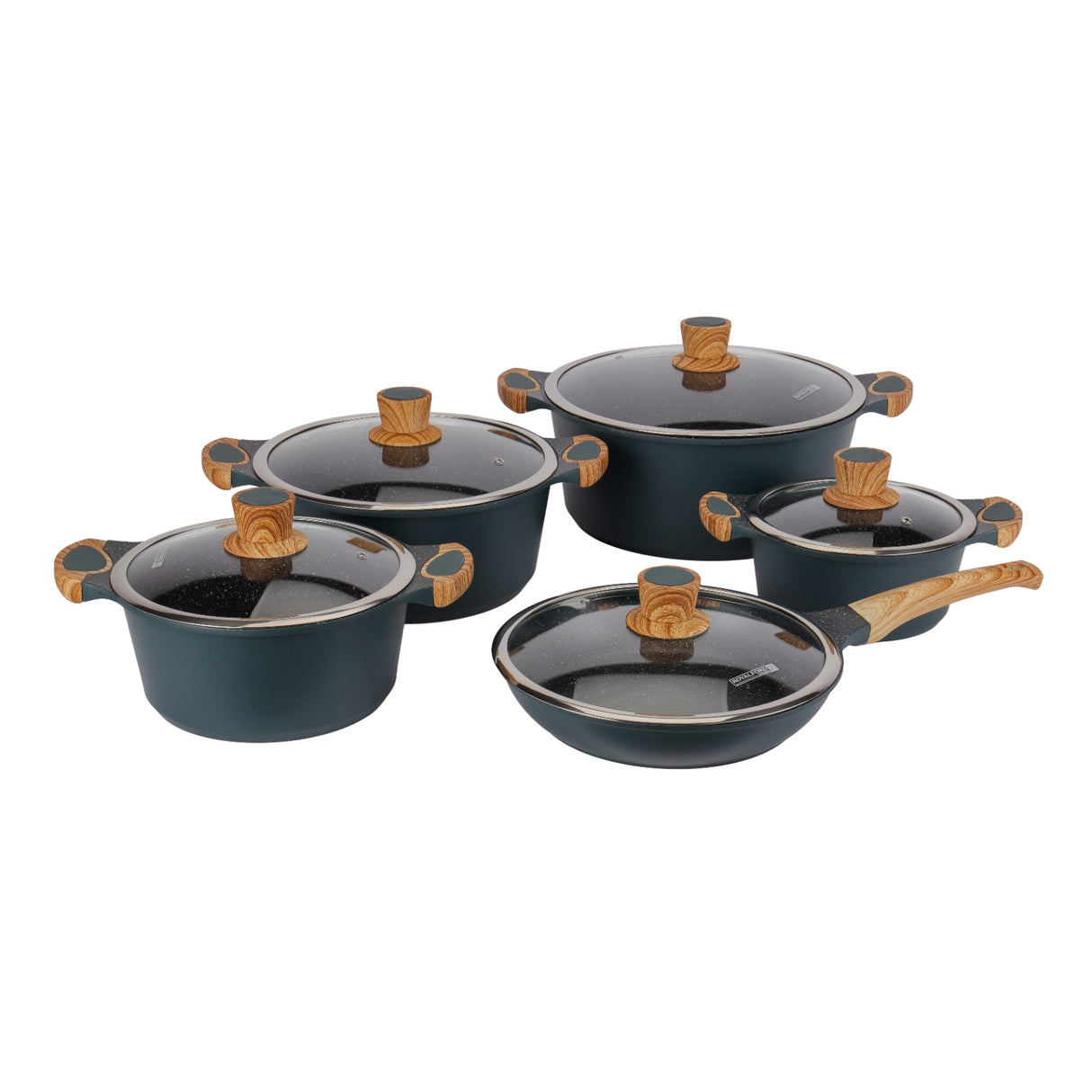 RoyalFord RoyalEmerald 10-Piece Granite Coated Die-Cast Cookware Set – Induction Compatible, Non-Stick, Dishwasher Safe