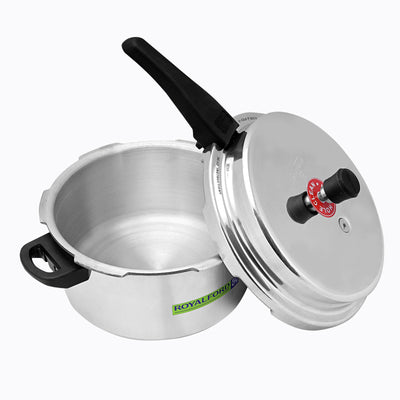 Royalford RF8428  Aluminium Pressure Cooker Combo 5L + 3L |  Non-Induction Base for Gas, Electric, Ceramic & Halogen Cooktops |   Durable Aluminium Construction