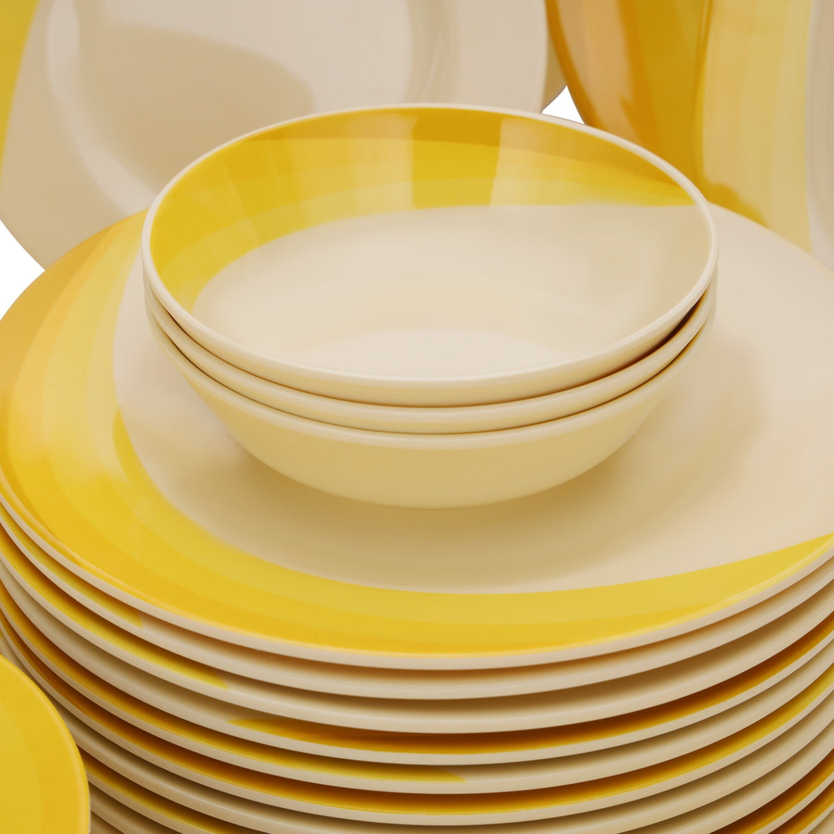 Royalford RF8102 64-Piece Melamine Dinner Set | Ribble Design| Break-Resistant & Lightweight Tableware | Assorted Plates,  Bowls,  Spoons| Perfect for Everyday Dining