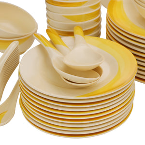 Royalford RF8102 64-Piece Melamine Dinner Set | Ribble Design| Break-Resistant & Lightweight Tableware | Assorted Plates,  Bowls,  Spoons| Perfect for Everyday Dining
