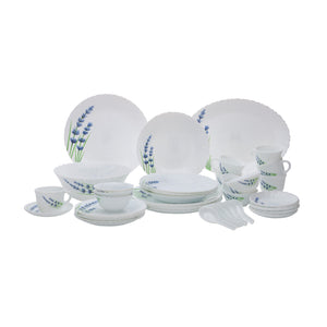 Royalford RF10679 44-Piece Opalware Dinner Set | English Lavender Design | | Lightweight & Elegant Floral Pattern| Dishwasher & Freezer Safe |Complete Family Tableware