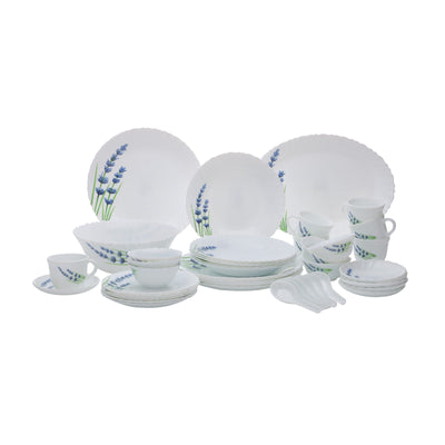 Royalford RF10679 44-Piece Opalware Dinner Set | English Lavender Design | | Lightweight & Elegant Floral Pattern| Dishwasher & Freezer Safe |Complete Family Tableware