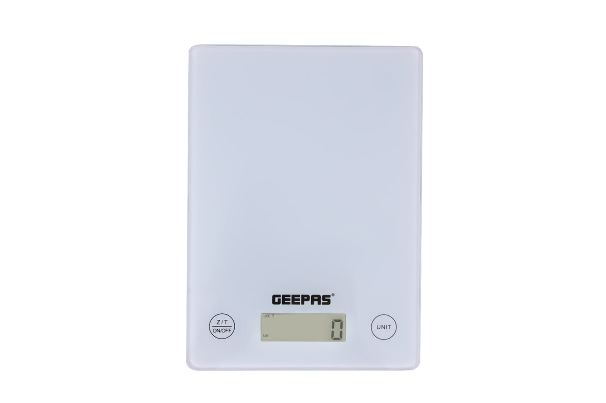 Geepas GKS46525UK Electronic Kitchen Scale 5kg | Digital Display | Tare Function | 3mm Tempered Glass Platform | High Precision Sensor & Auto Off Feature for Home Use