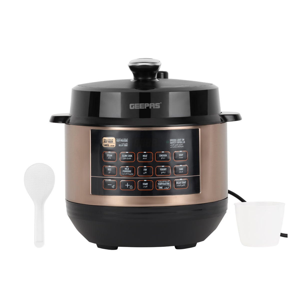Geepas Digital Multi Cooker GMC35052 6L | LED Display | 10 One-Touch Cooking Programs| Cook & Warm Modes | 1000W Power and Multi-Functional Pressure Cooking System