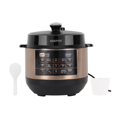 Geepas Digital Multi Cooker GMC35052 6L | LED Display | 10 One-Touch Cooking Programs| Cook & Warm Modes | 1000W Power and Multi-Functional Pressure Cooking System