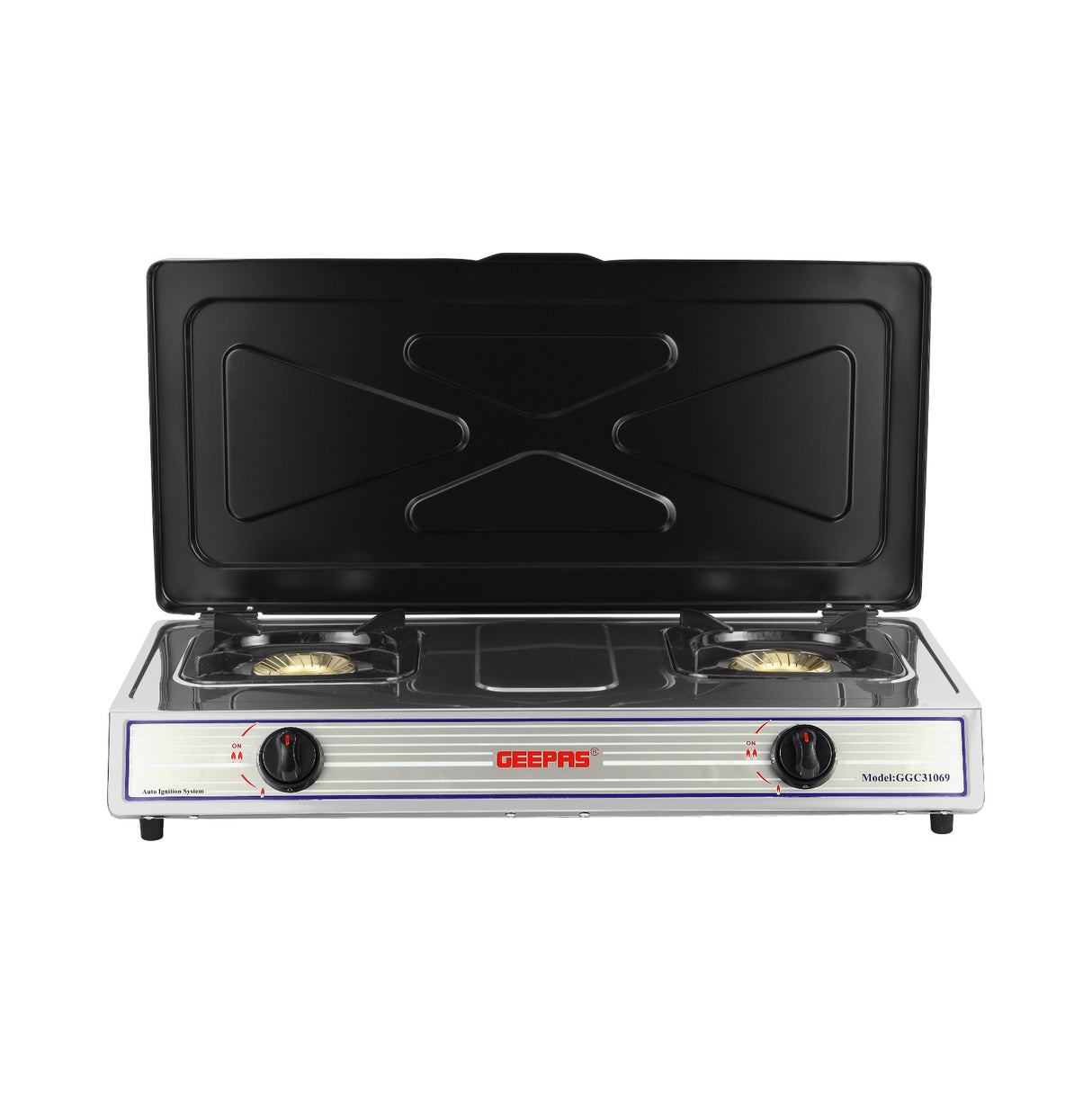 Geepas GGC31069 Stainless Steel Gas Cooker | Heavy Duty Cast Iron Burners| Automatic Ignition System| Polished Durable Frame & Gas Saving Design for Efficient  Cooking
