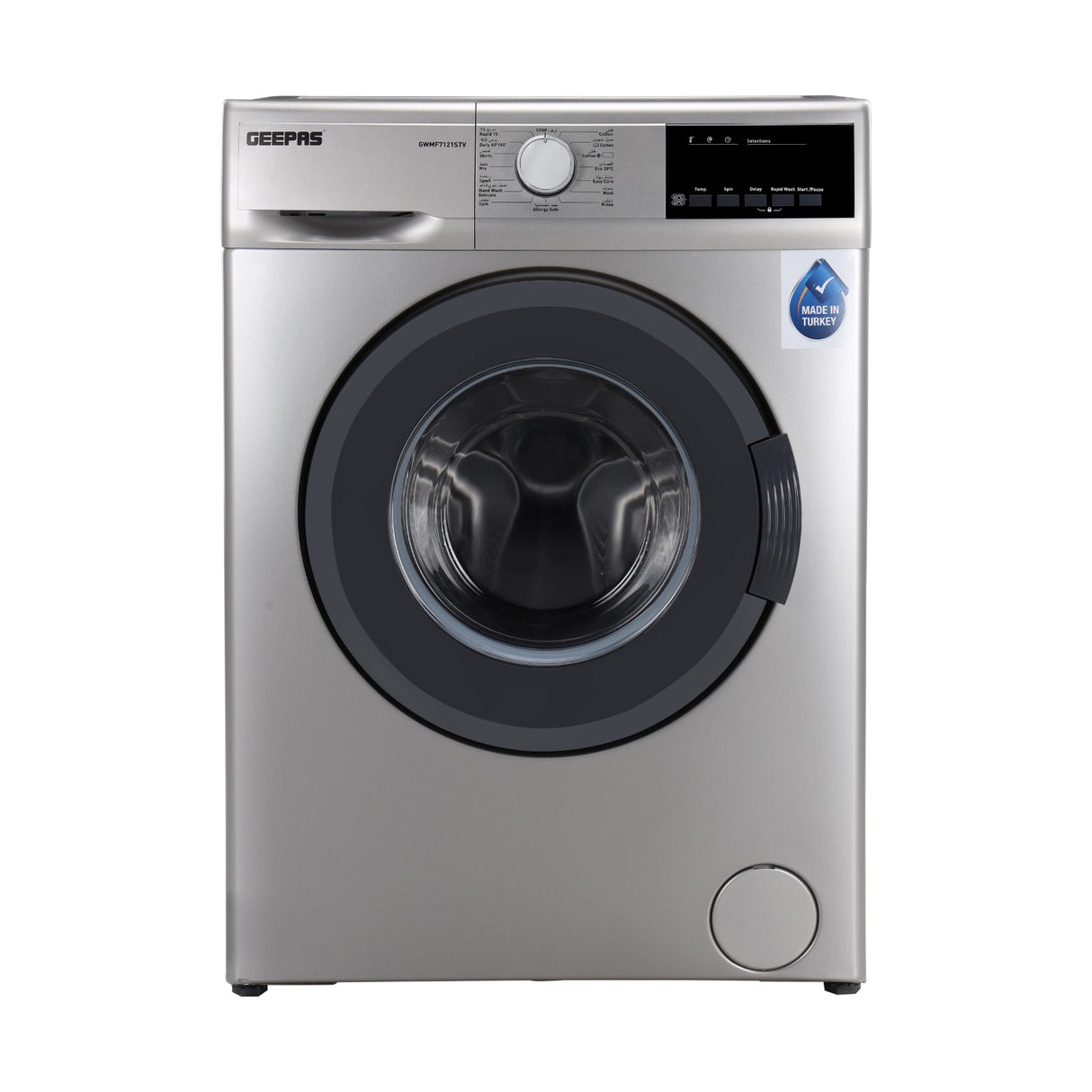 Geepas GWMF7121STV 7kg Fully Automatic Front Load Washing Machine |  15 Wash Programs |  1000 RPM Spin Speed |  EcoLogic System | LED Display & Child Lock Safety