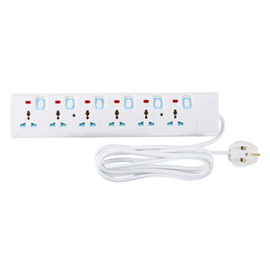 Geepas GES4093 6-Way Extension Socket | Individual Switches | 3m Heavy-Duty Power Cord | 13A Overcurrent Protection | Fireproof Body & UK Fused Plug | 2-Year Warranty