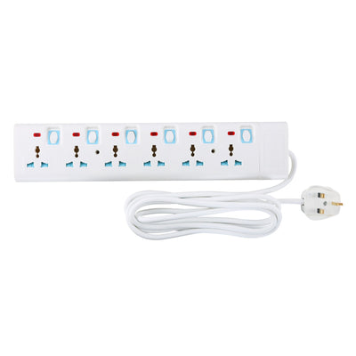 Geepas GES4093 6-Way Extension Socket | Individual Switches | 3m Heavy-Duty Power Cord | 13A Overcurrent Protection | Fireproof Body & UK Fused Plug | 2-Year Warranty