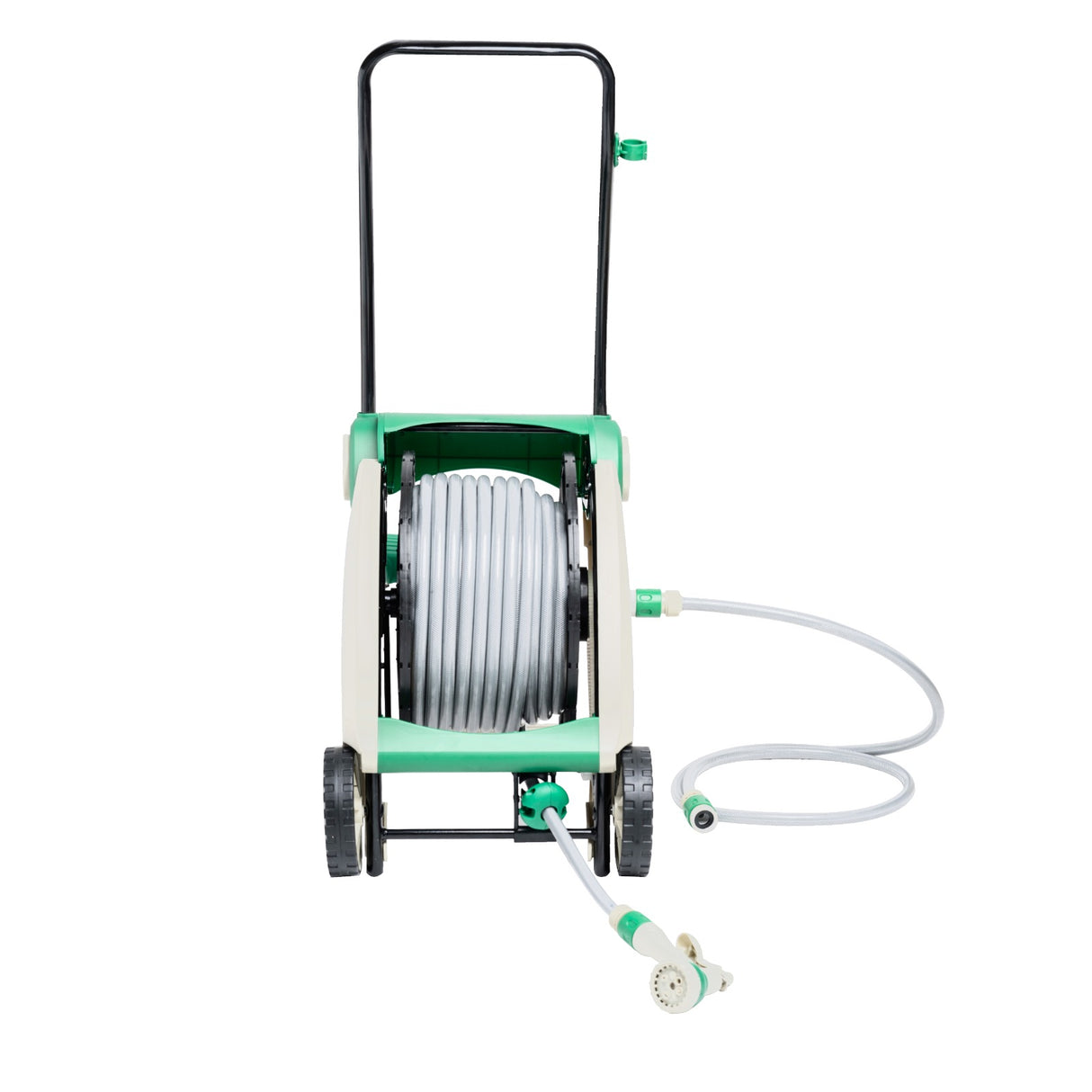 Geepas GWH59058 40M 1/2 Inch Water Hose Reel | Foot Pedal Retraction | Foldable Handle| Two Wheels | Auto Track Hose Guide | Spray Nozzle & Full Garden Fittings Kit
