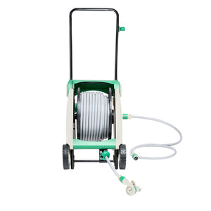 Geepas GWH59058 40M 1/2 Inch Water Hose Reel | Foot Pedal Retraction | Foldable Handle| Two Wheels | Auto Track Hose Guide | Spray Nozzle & Full Garden Fittings Kit