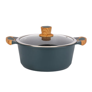 Royalford RF12508 RoyalEmerald 10 Pcs Granite Coated Die-Cast Cookware Set with Glass Lids | Soft-Touch Handles | Non-Stick PTFE PFOA Free, Induction Ready Cooktops
