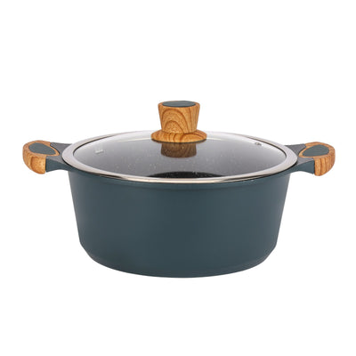 Royalford RF12508 RoyalEmerald 10 Pcs Granite Coated Die-Cast Cookware Set with Glass Lids | Soft-Touch Handles | Non-Stick PTFE PFOA Free, Induction Ready Cooktops