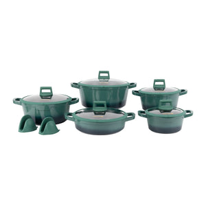 Royalford RF12950  12 Pcs Die-Cast Cookware Set | Premium Granite Coated Non-Stick Induction Ready Casseroles with Glass Lids, Silicone Pot Holders & 6 Layer Build