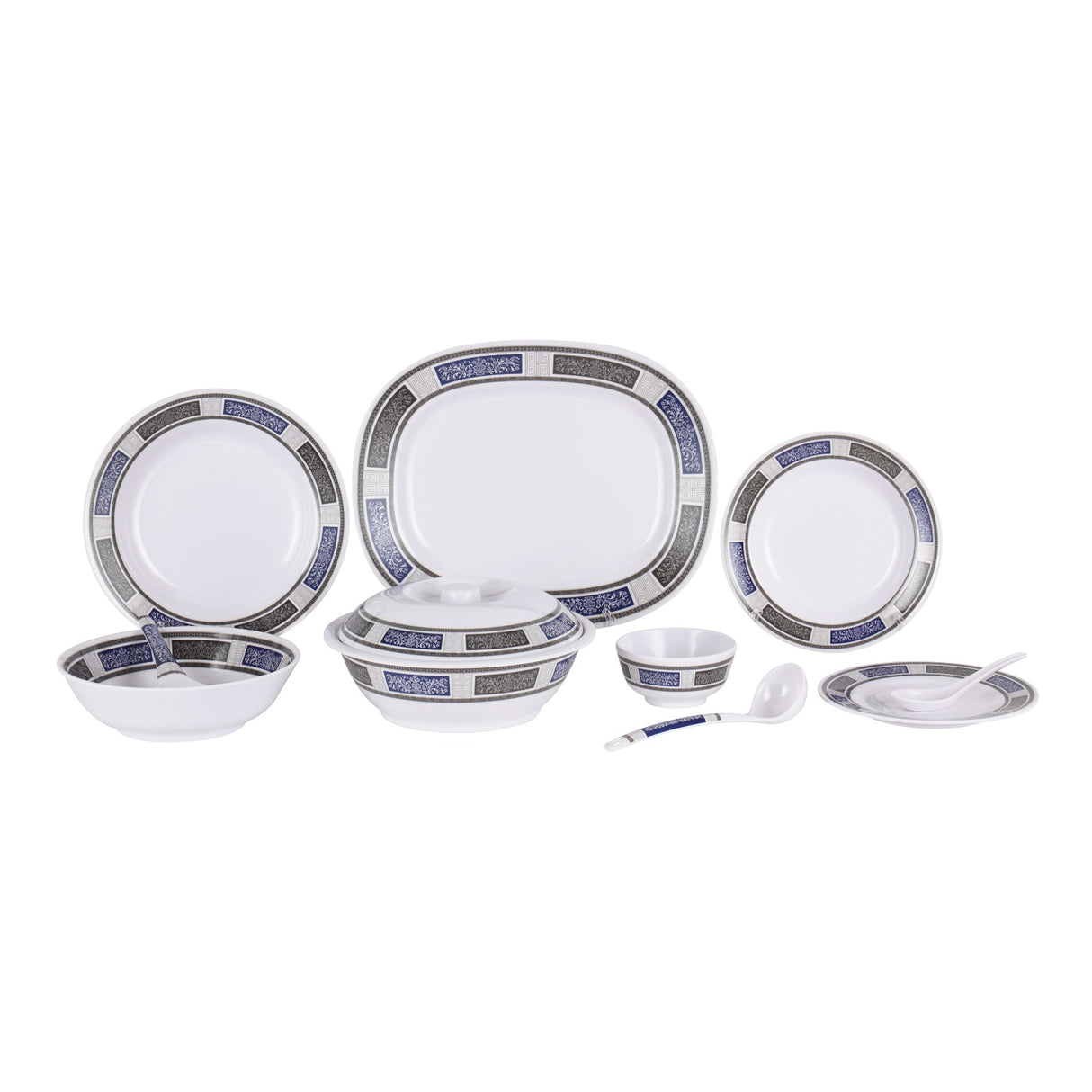 Royalford RF12675 Melamine Dinner Set 70 Pcs | Premium Durable & Elegant Melamine Tableware with Plates, Bowls & Serving Spoons for Home, Hotel & Special Occasions