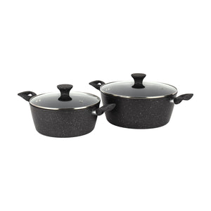 Royalford RF12771 PRIDO Forged Aluminium Cookware Set 8 PCS | Ceramic Coated Non Stick Interior| Durable 4mm Edge| Tempered Glass Lid Pots & Pans Set for Daily Cooking