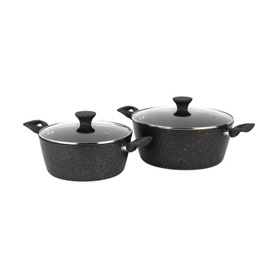 Royalford RF12771 PRIDO Forged Aluminium Cookware Set 8 PCS | Ceramic Coated Non Stick Interior| Durable 4mm Edge| Tempered Glass Lid Pots & Pans Set for Daily Cooking