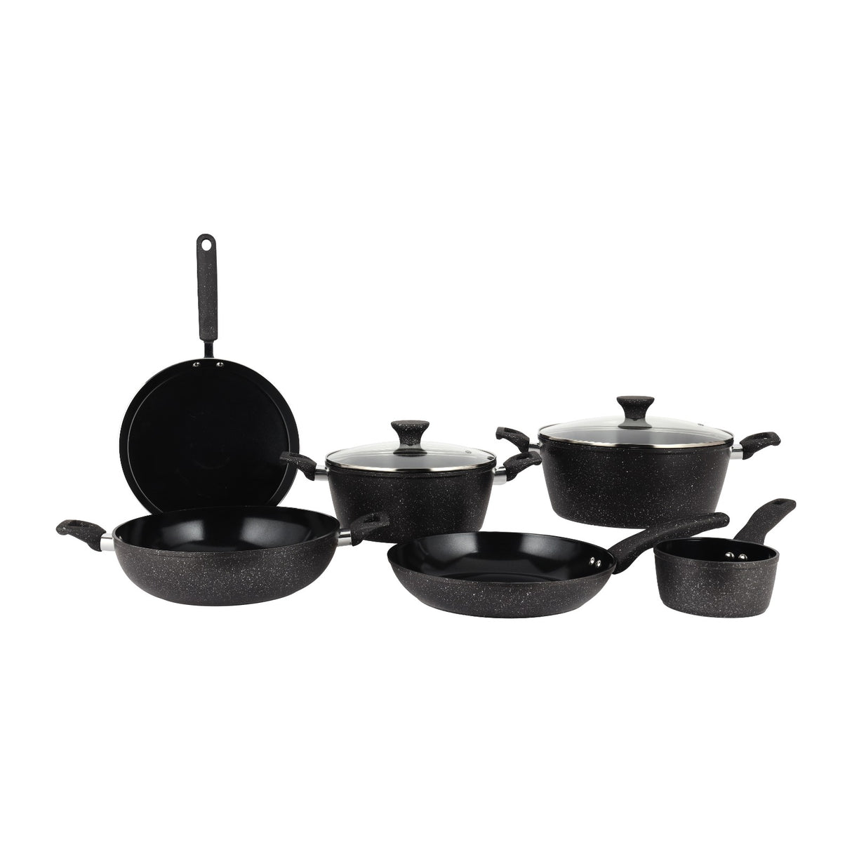 Royalford RF12771 PRIDO Forged Aluminium Cookware Set 8 PCS | Ceramic Coated Non Stick Interior| Durable 4mm Edge| Tempered Glass Lid Pots & Pans Set for Daily Cooking